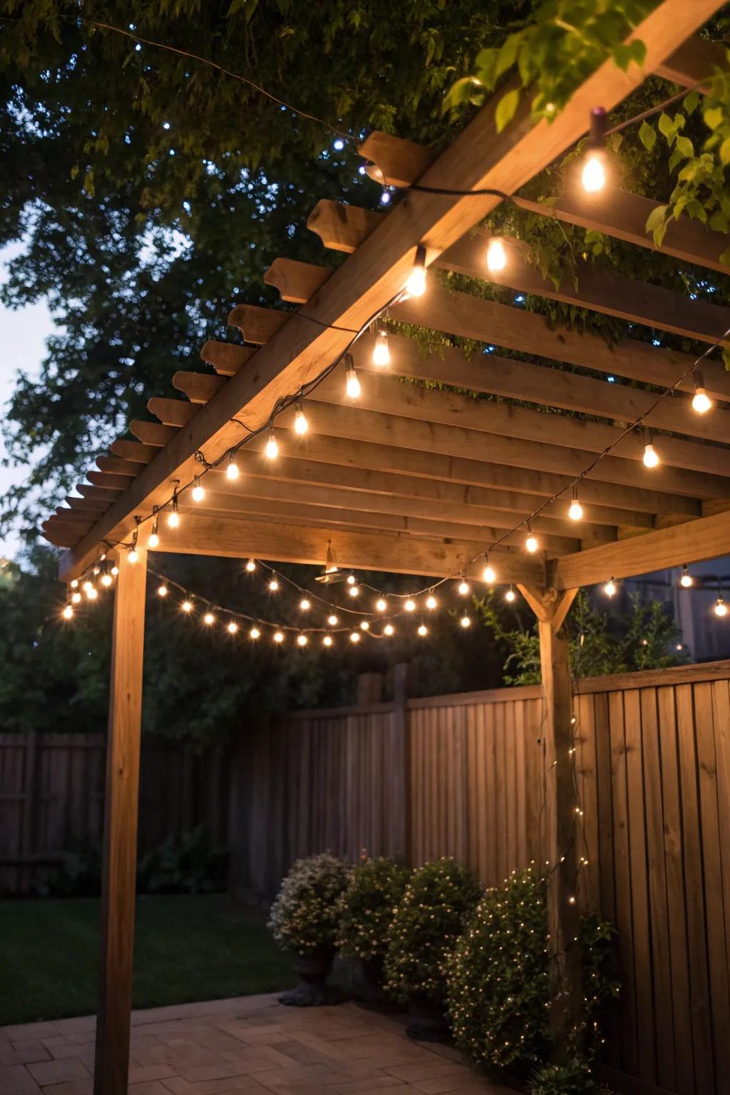 String lights create a warm, inviting ambiance on patios.