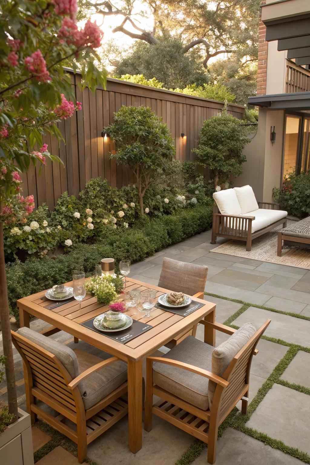 Define zones on your patio for dining, lounging, and more.