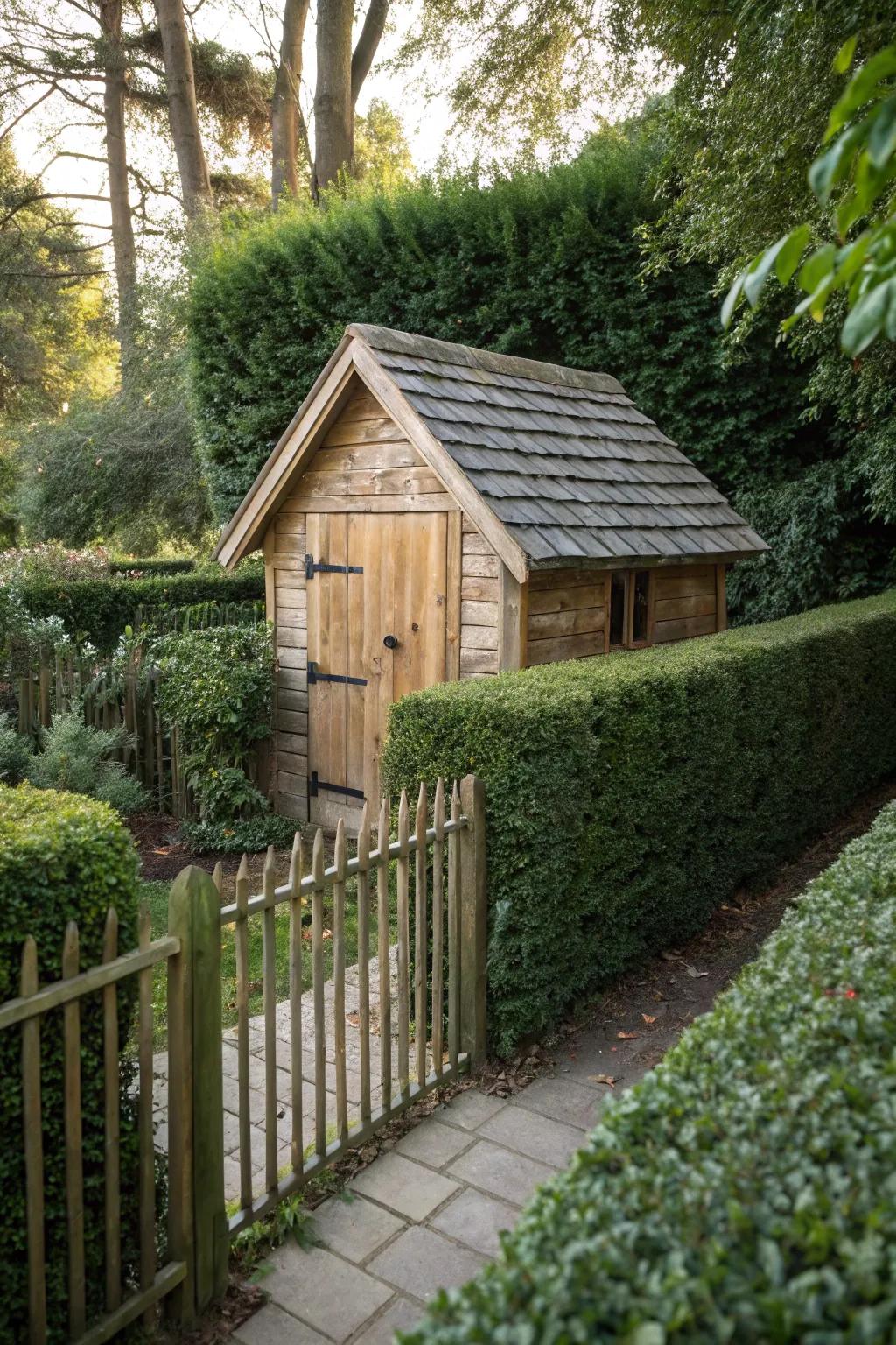 Fences and hedges create a private retreat.