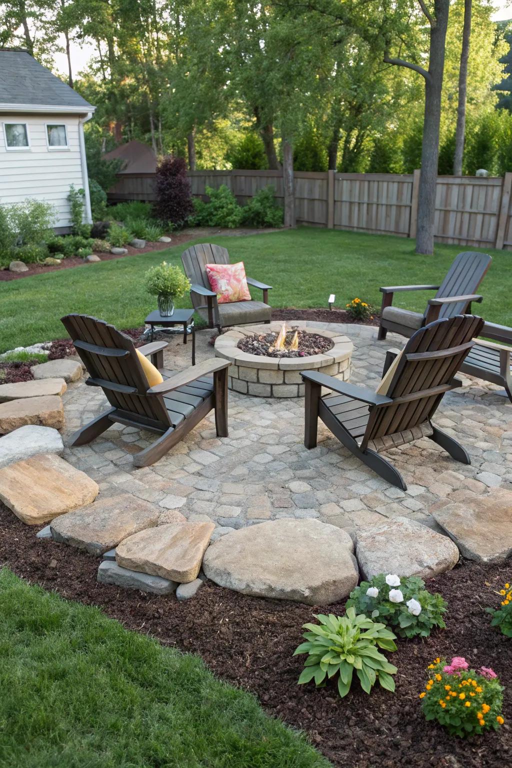 A mulch and stone seating area perfect for relaxation.