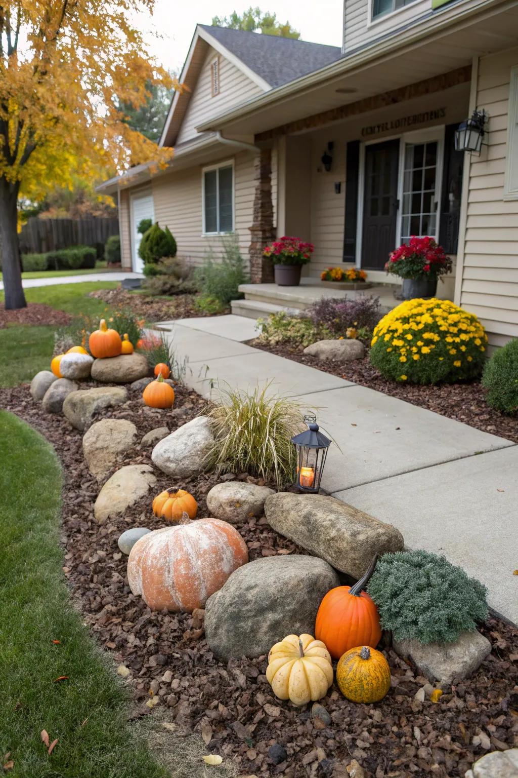 A seasonal rock display keeps the landscape fresh and exciting.