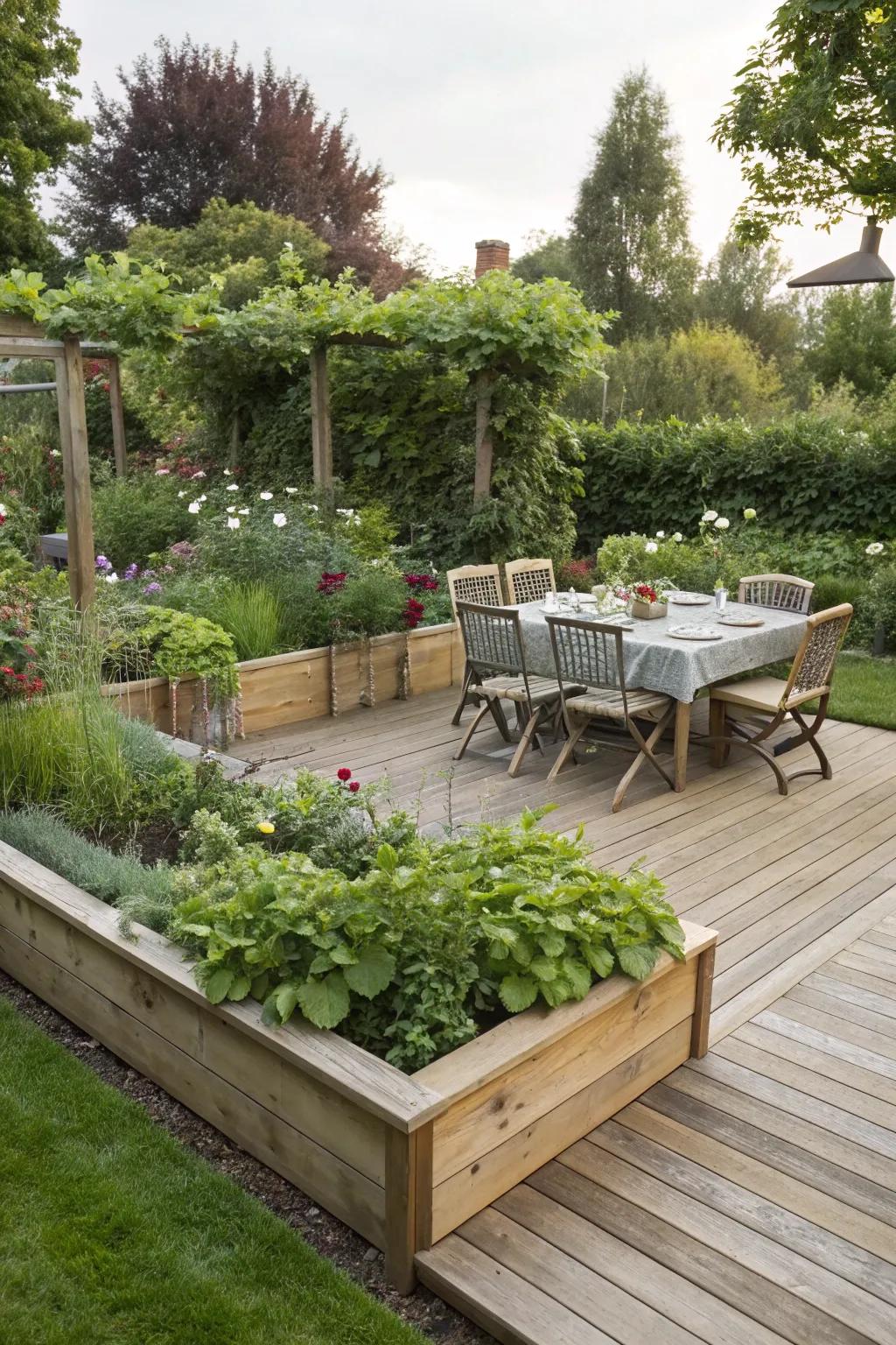 Elevate your garden's look with stylish wooden decking.
