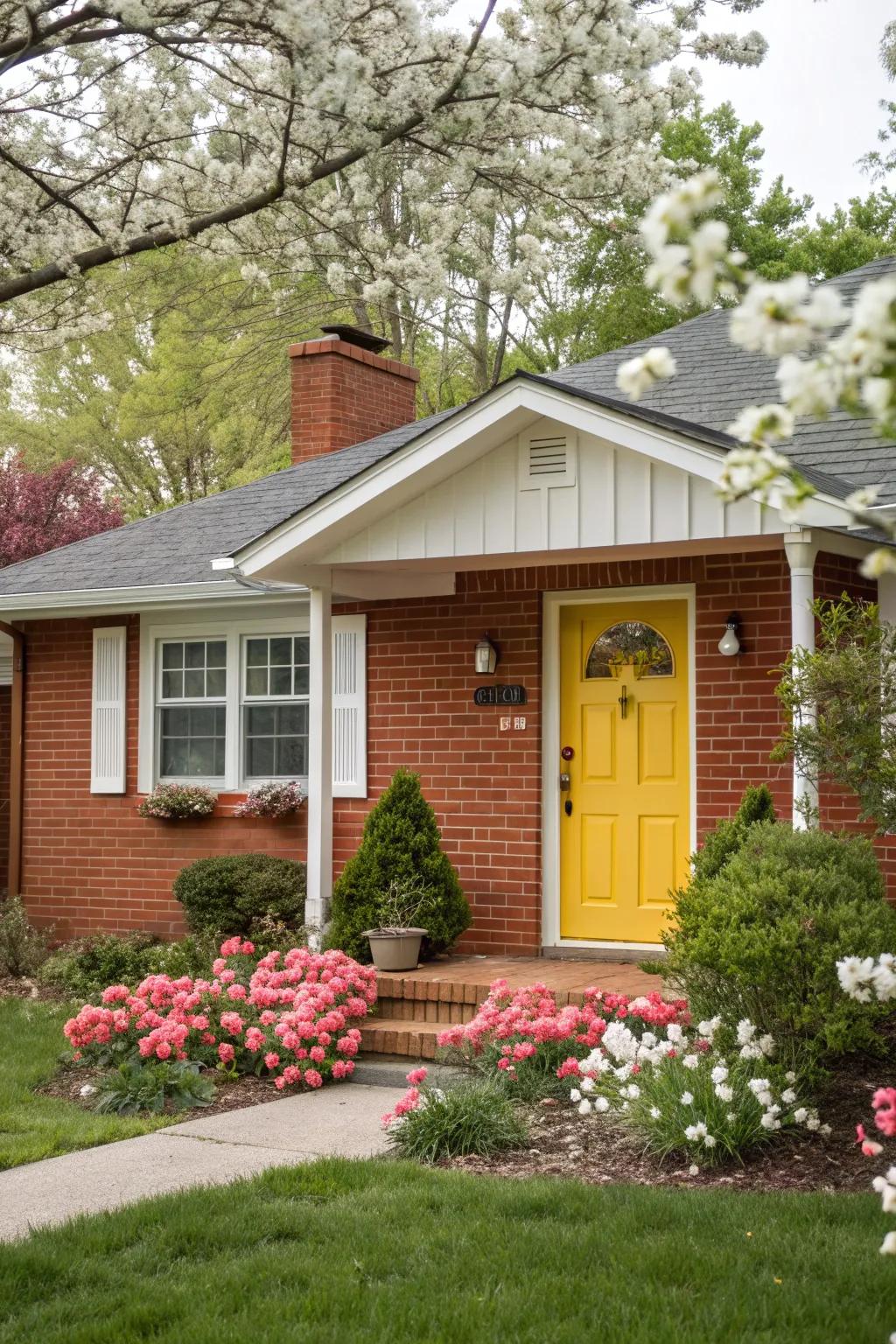 A cheerful yellow door for a welcoming touch.