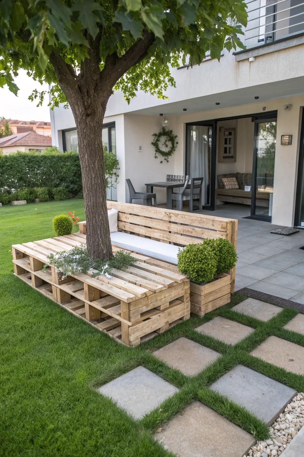 A DIY bench provides seating and storage in one.