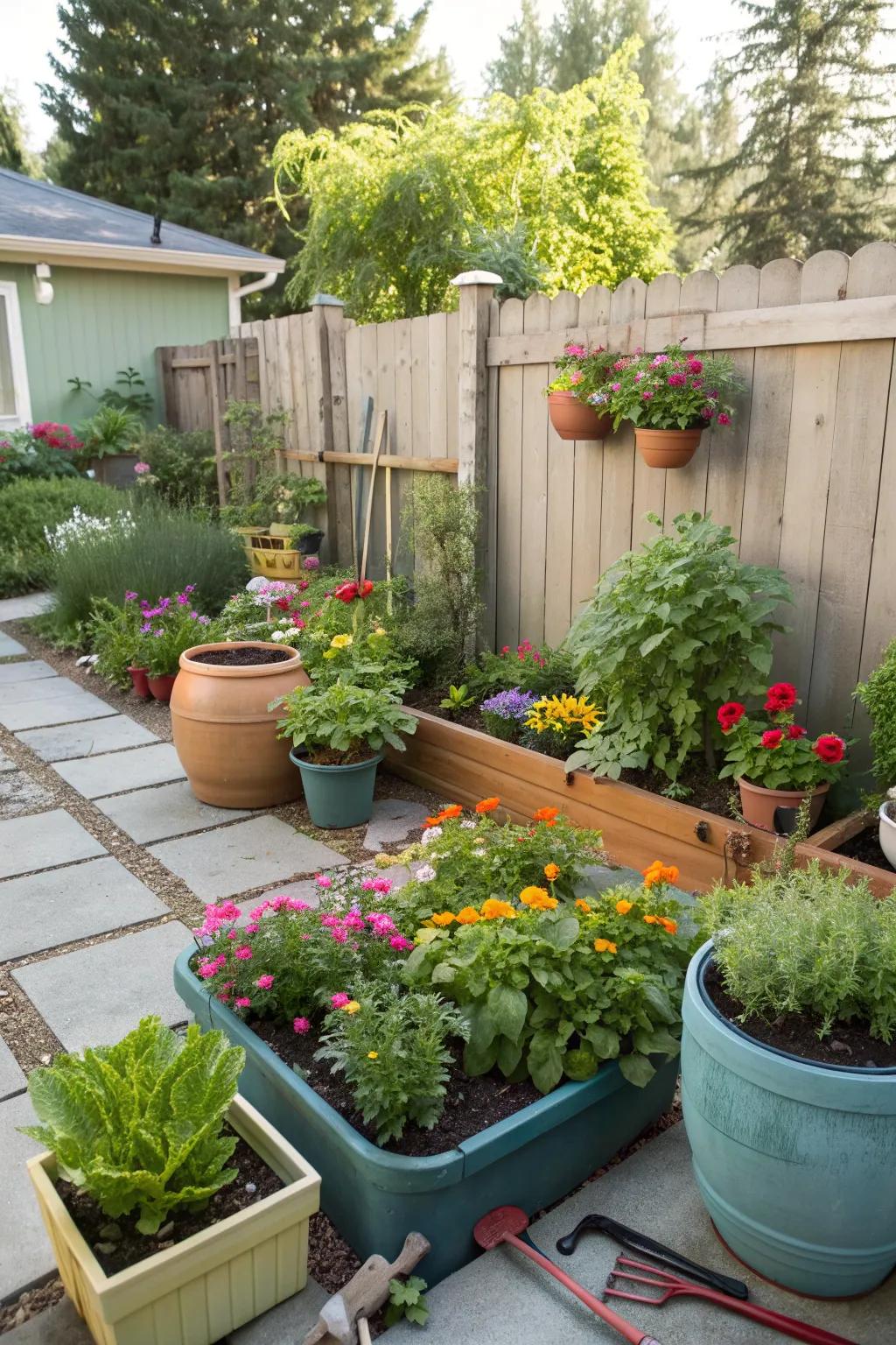 Container gardens offer versatility and charm.