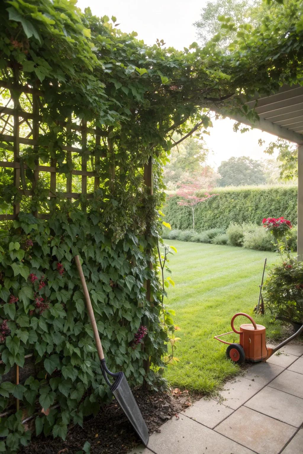 Privacy screens with greenery offer seclusion and beauty.