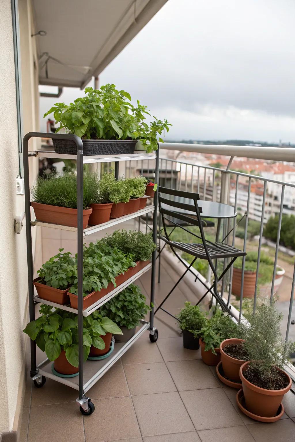 Keep your herbs mobile with a convenient rolling cart.