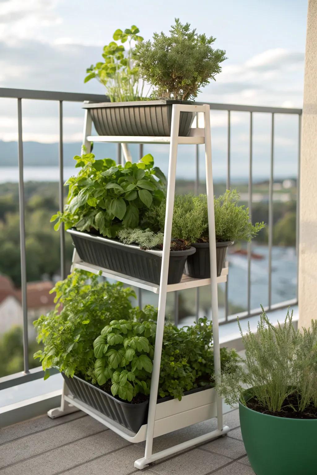 Organize your herbs beautifully with a tiered plant stand.