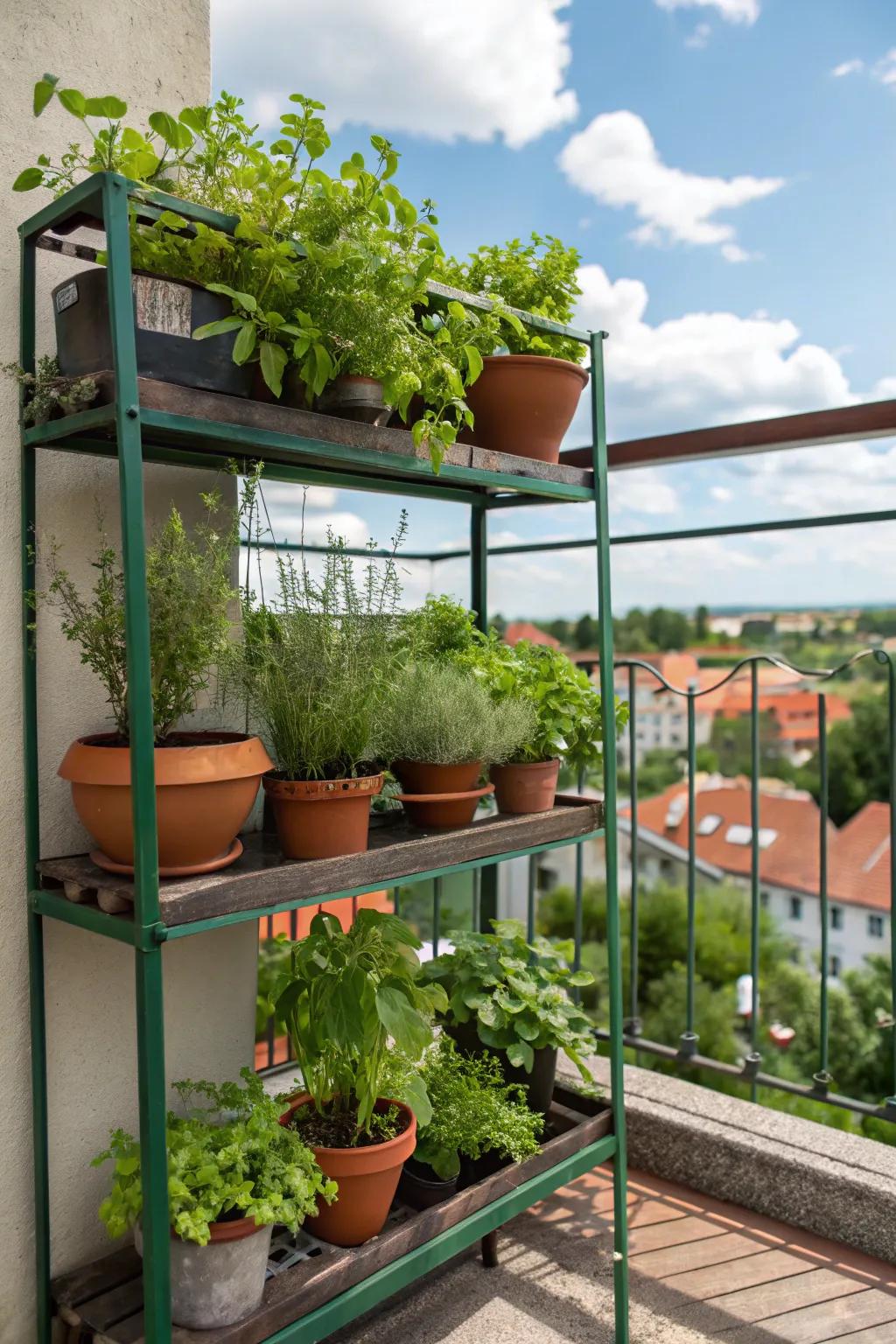 Turn an old bookshelf into a functional herb garden display.