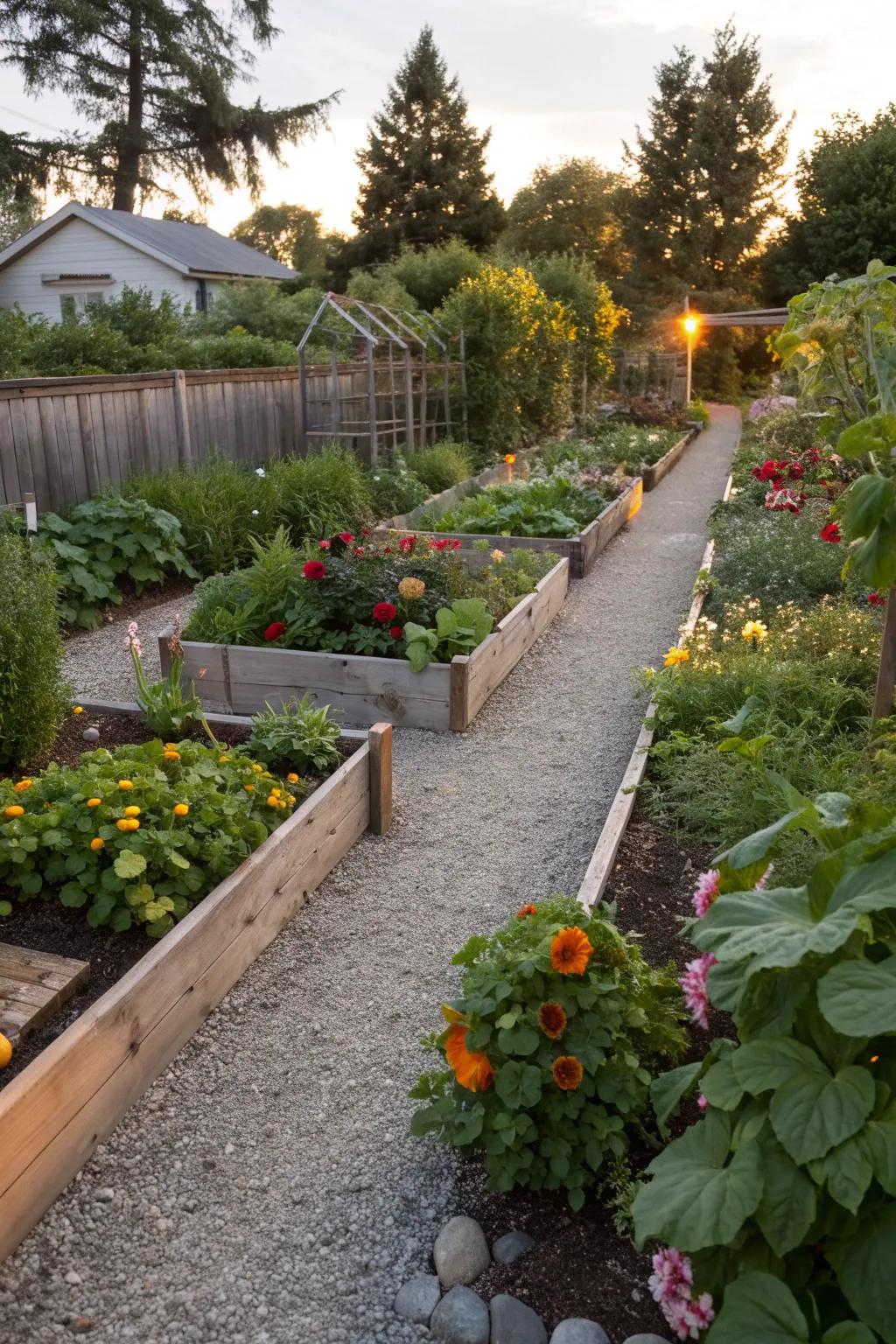 Pathways ensure easy access and enhance garden aesthetics.