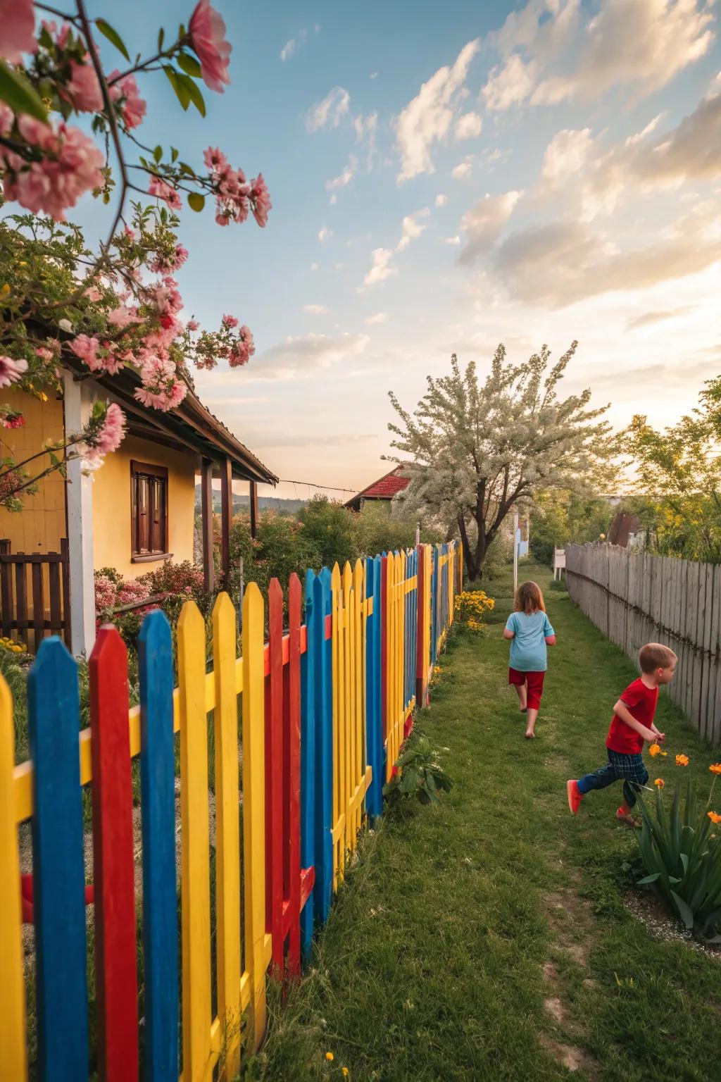 Colorful finishes create a joyful and vibrant backyard feature.