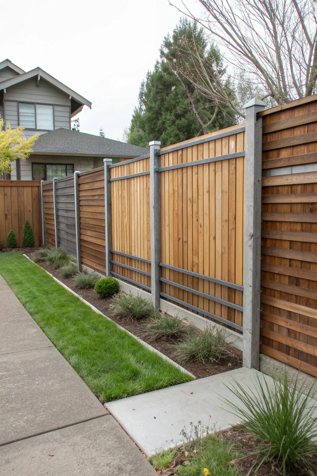 Mixing materials creates a stylish and robust corner fence.