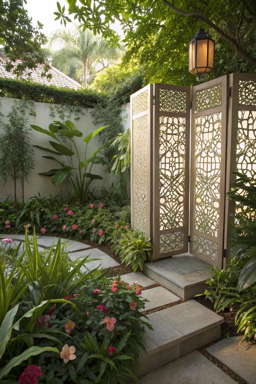 Stylish privacy screens offer both seclusion and a decorative touch.