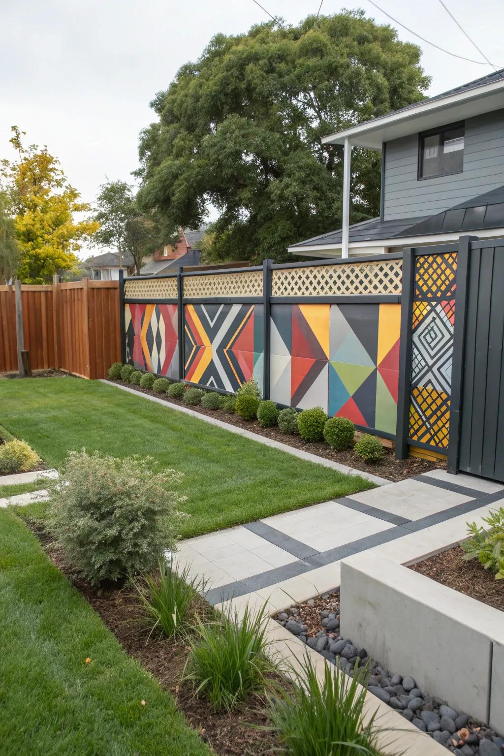 Geometric designs create an eye-catching and stylish fence.