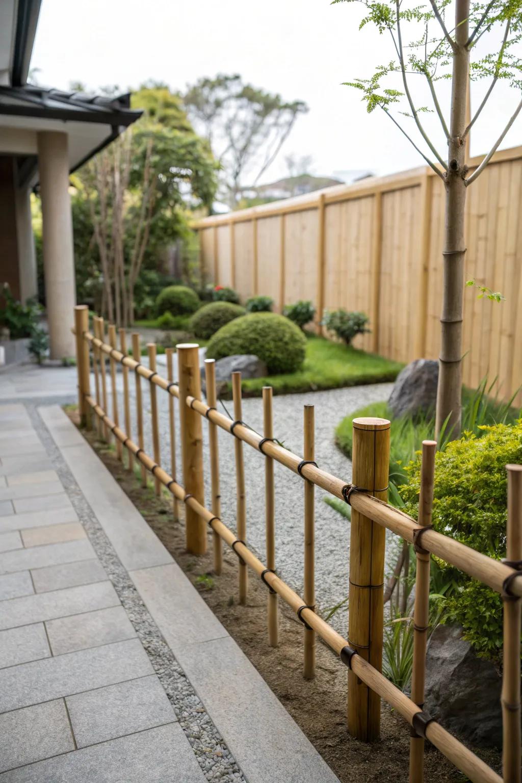 Bamboo fences offer minimalist design with natural charm.