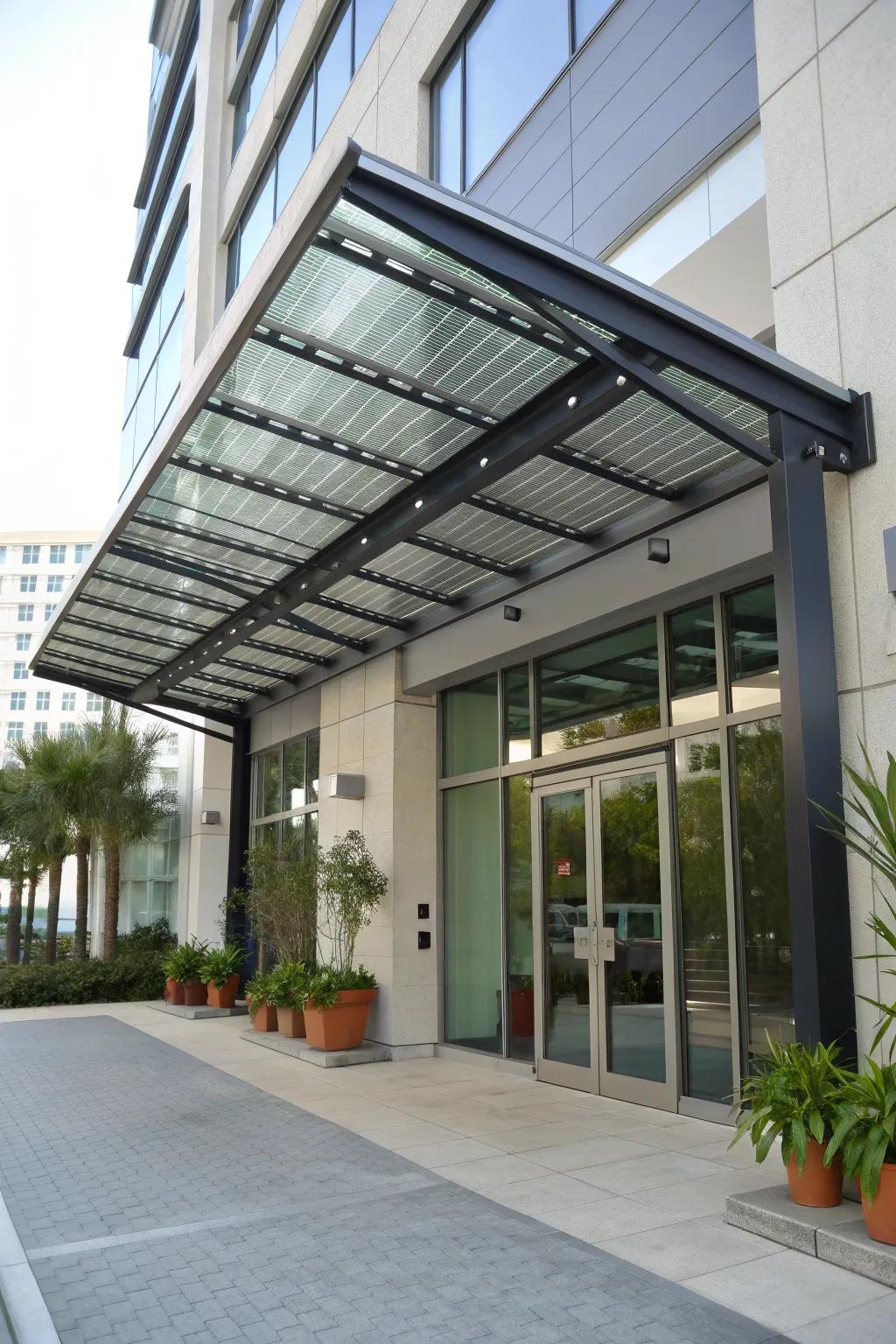 An eco-friendly metal awning crafted from sustainable materials.