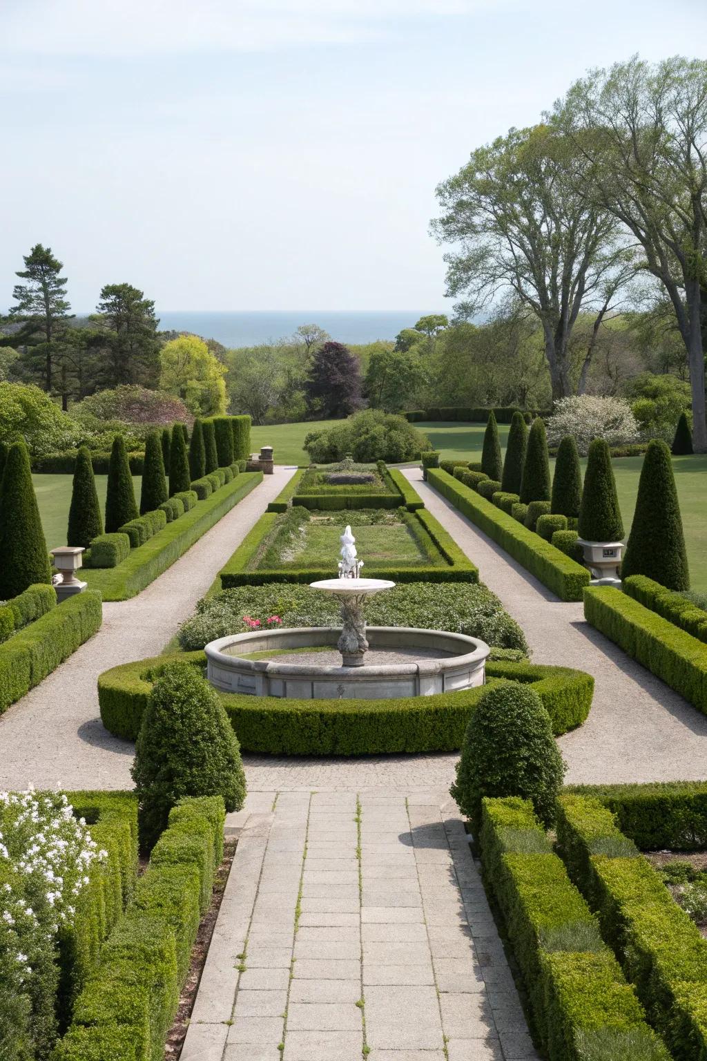 A classic formal garden with elegant symmetrical designs.