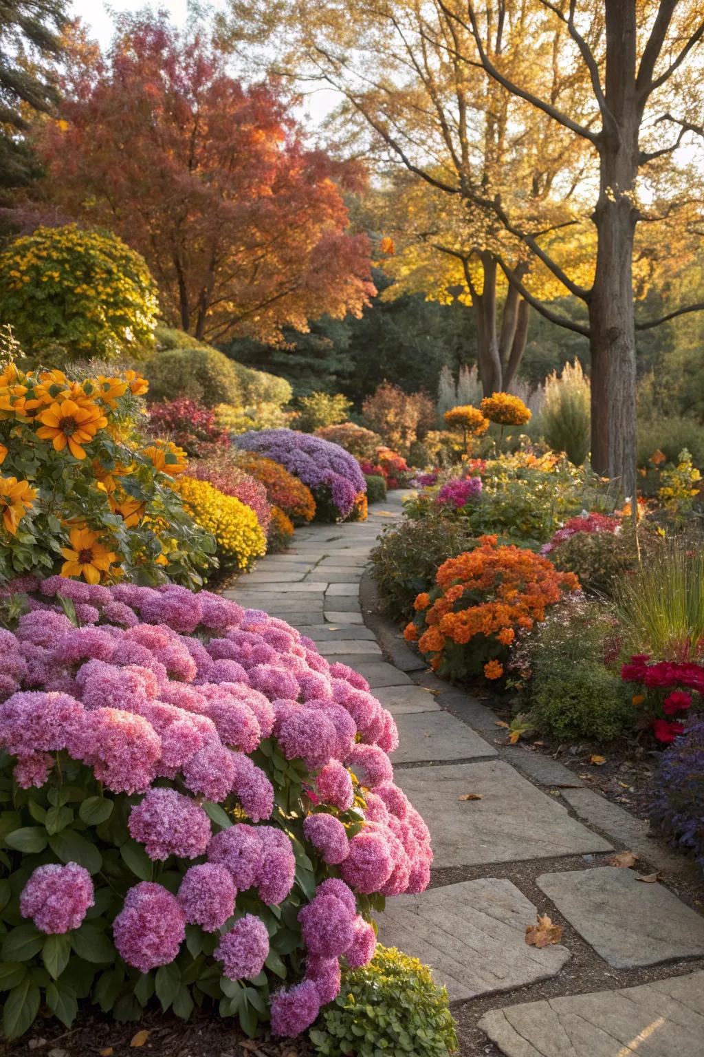 A stunning autumn display with hydrangea companions.