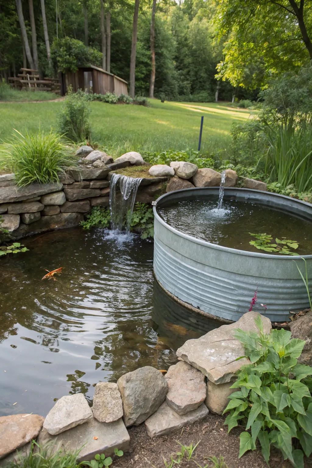 Water features add a serene ambiance to your pond.
