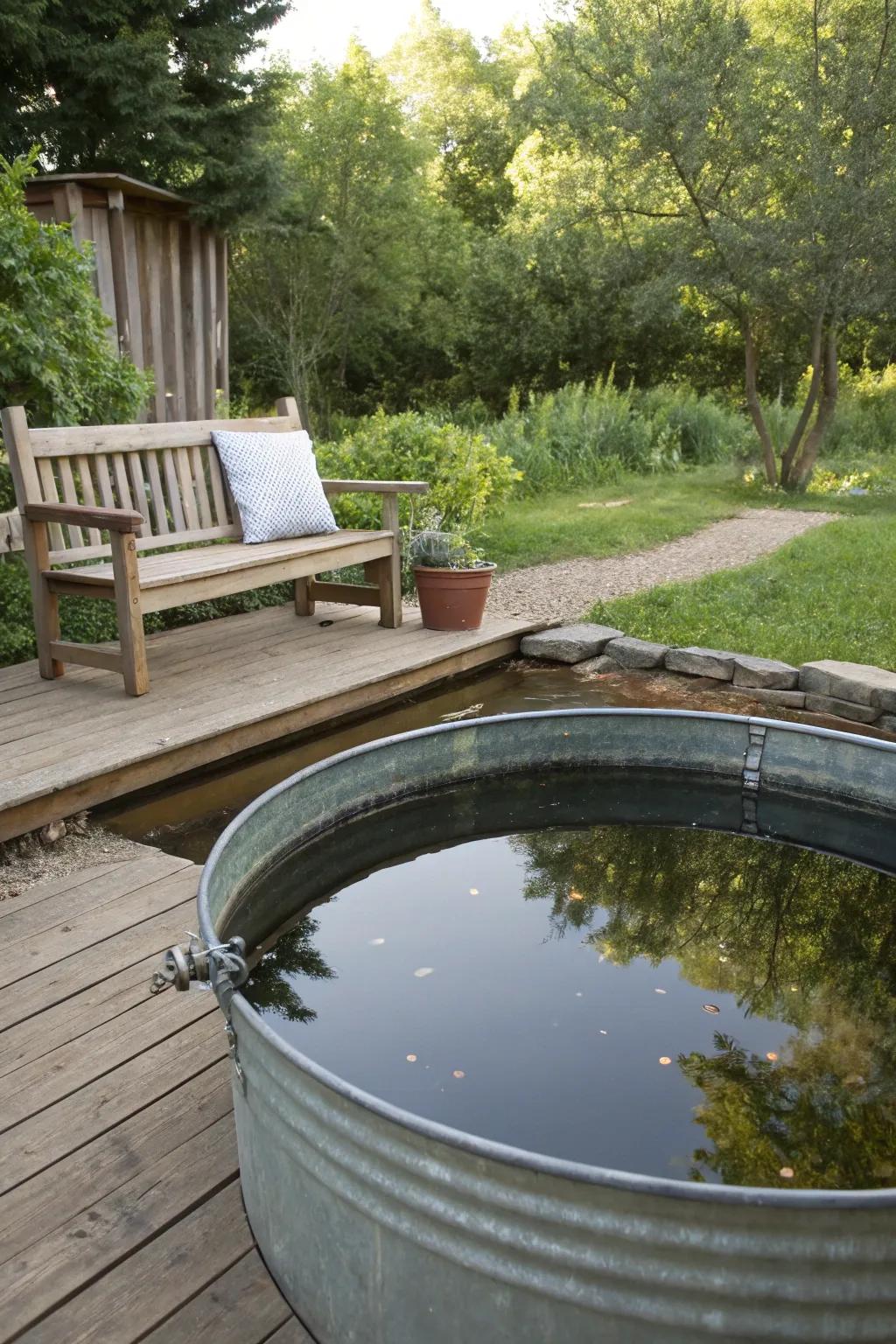 A seating area by your pond invites relaxation and enjoyment.