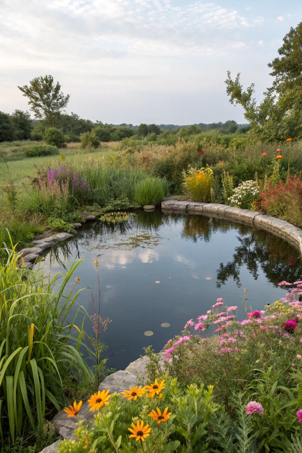 Natural landscaping enhances the pond's beauty and integrates it with your garden.