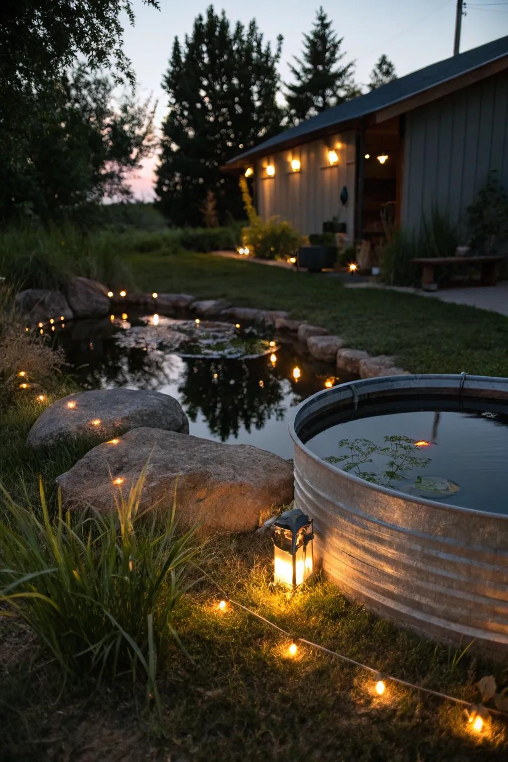 Lighting enhances your pond's beauty and usability at night.
