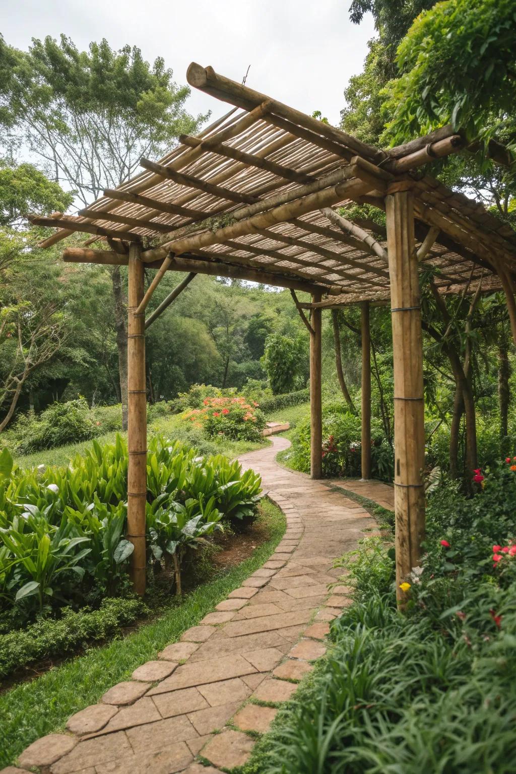 An eco-friendly pergola made from sustainable materials.