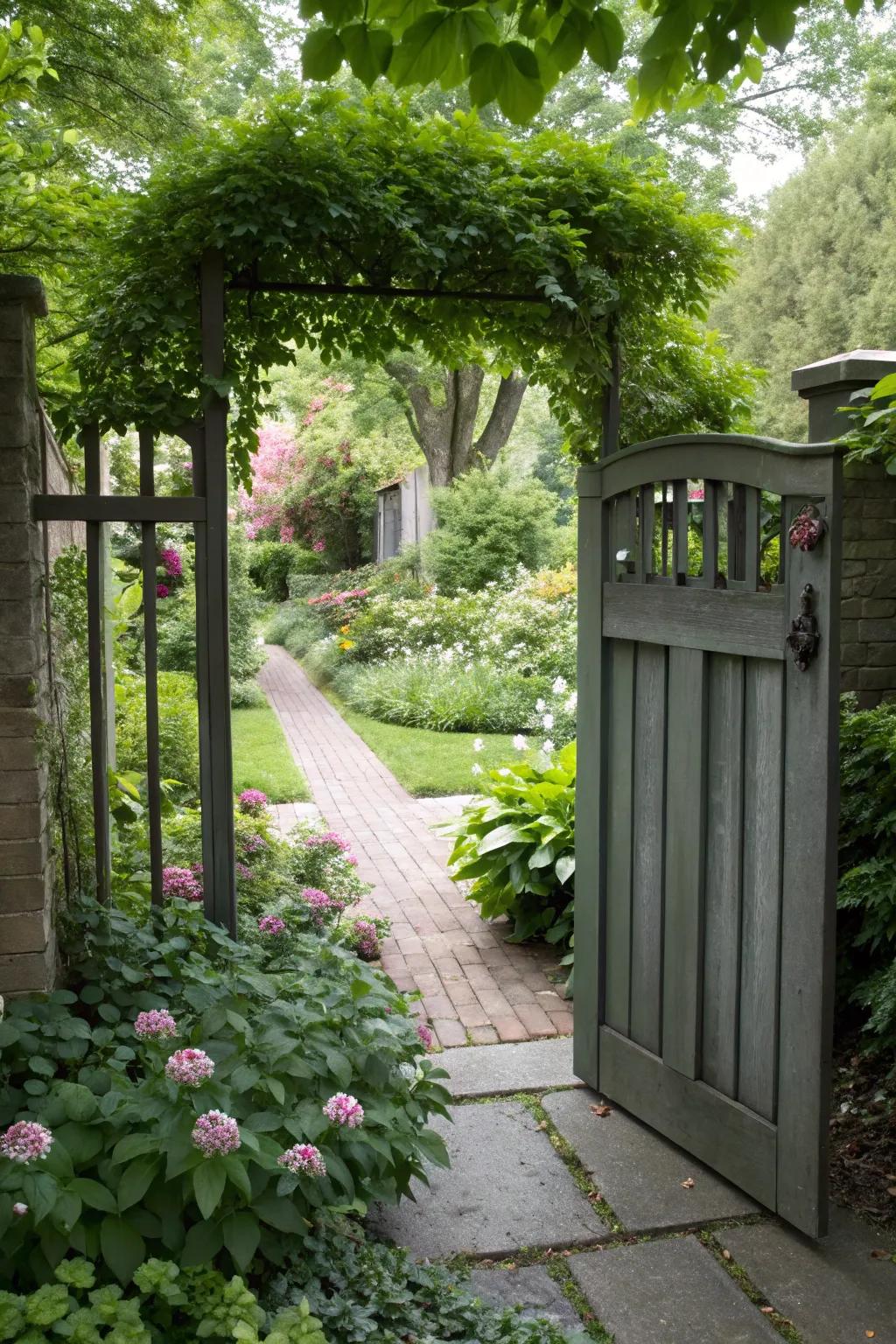 A solid panel gate offering both privacy and style in an urban garden.