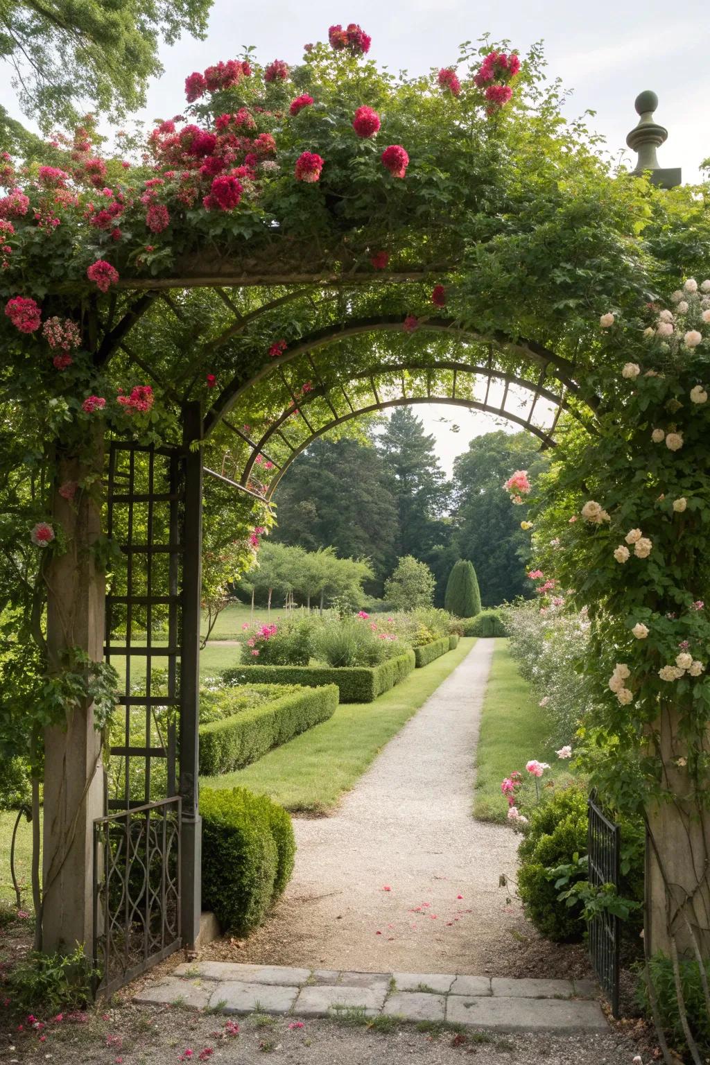 An enchanting arbor gate, turning a garden entrance into a whimsical passage.