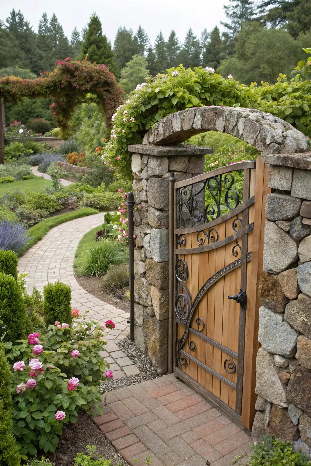 A gate with a mix of materials, offering a unique and customized design.