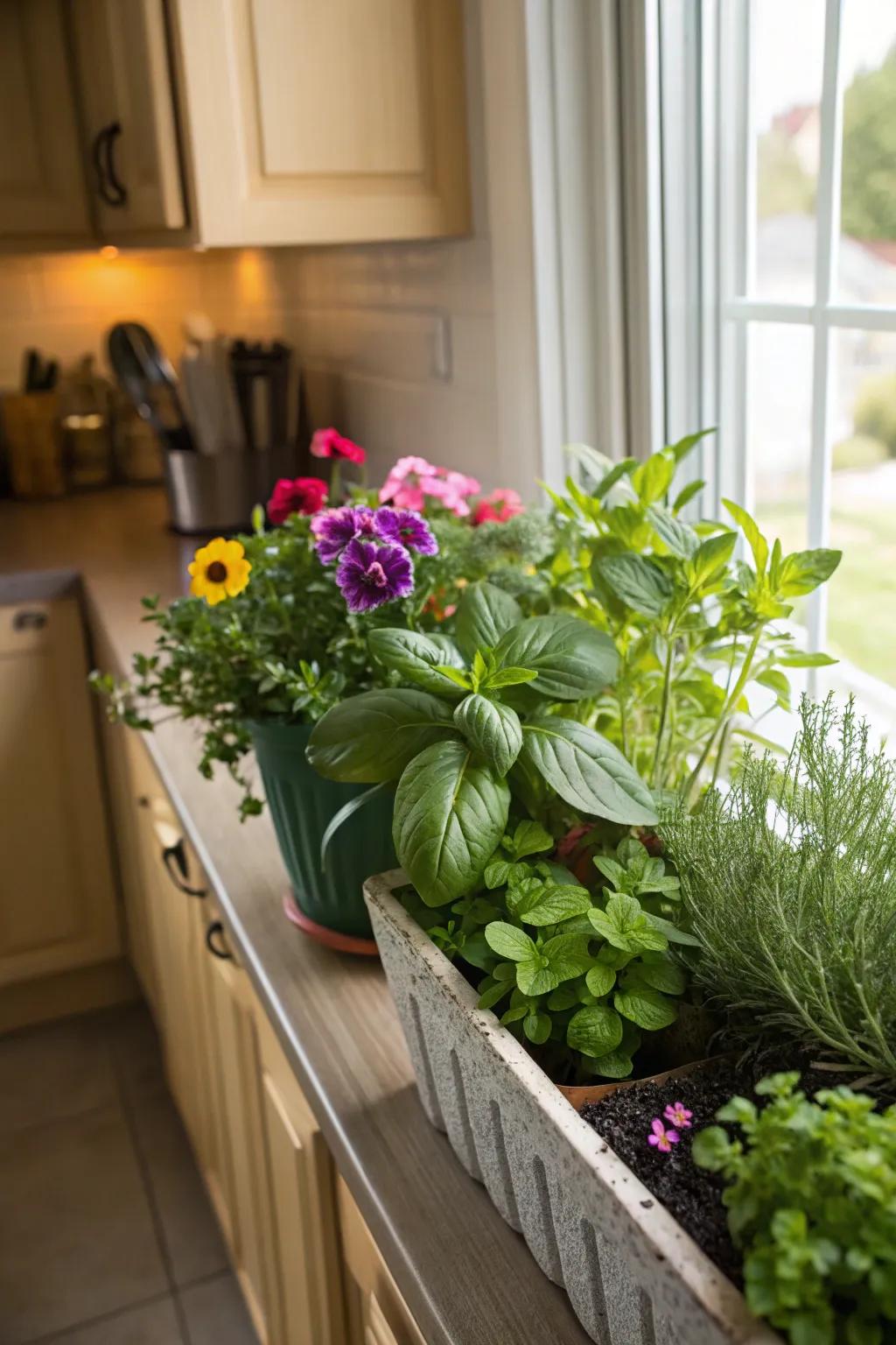 Blend herbs and flowers for beauty and utility.