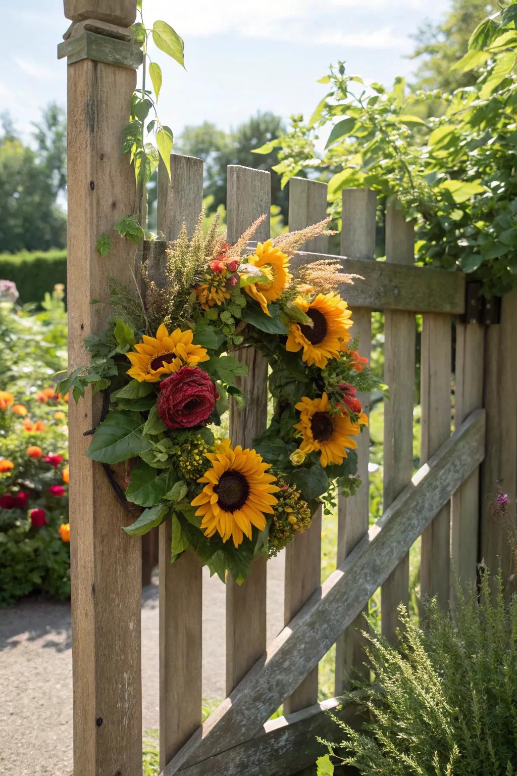 Sunflowers make a cheerful statement on this fall wreath.