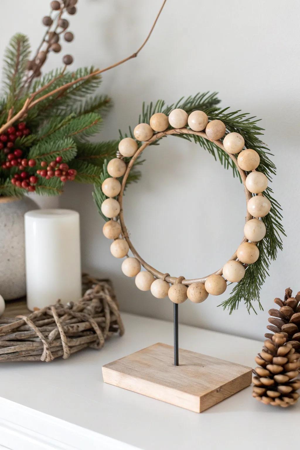 Wooden beads bring a modern touch to this fall wreath.