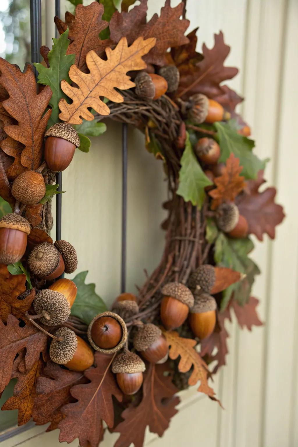 Acorns add a touch of woodland charm to this fall wreath.