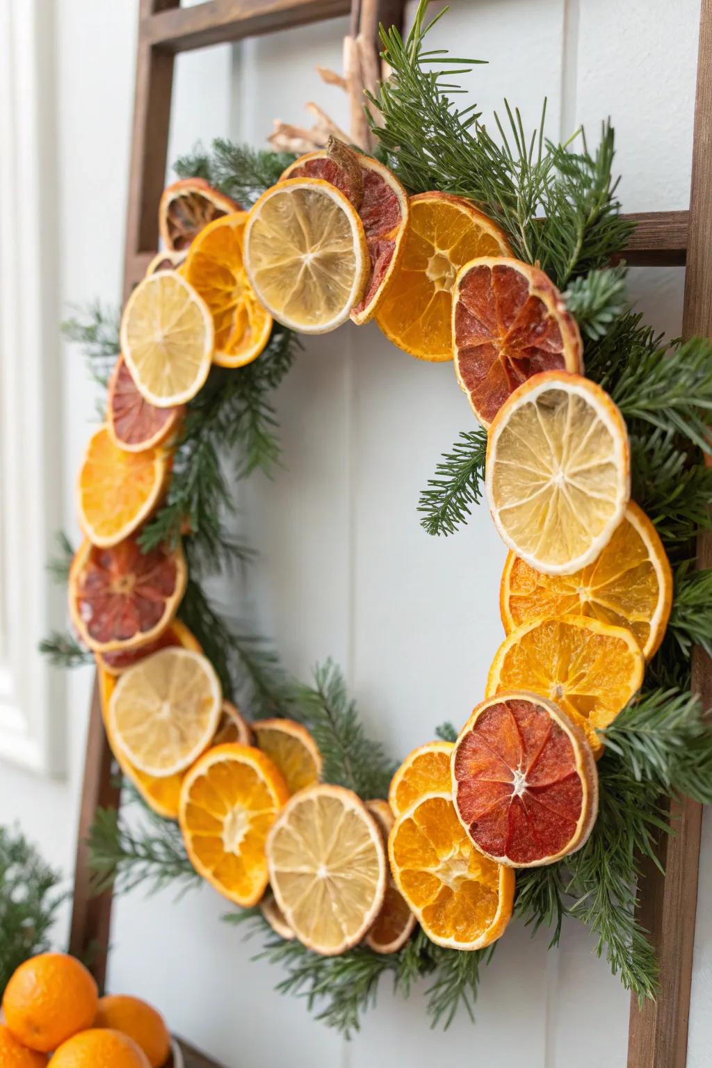 Dried citrus brings a surprising twist to this fall wreath.