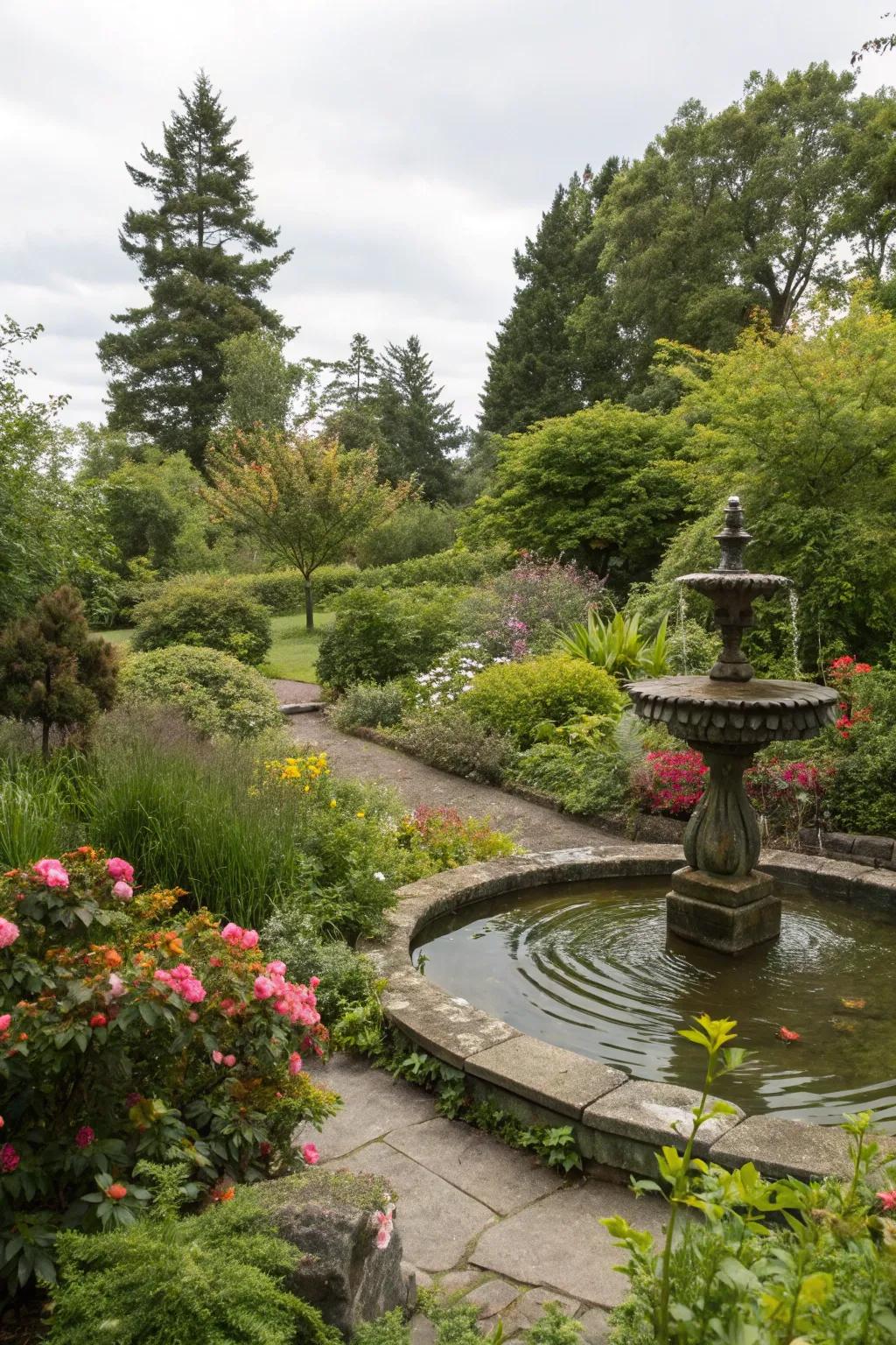 A water feature adds a calming presence to any outdoor space.