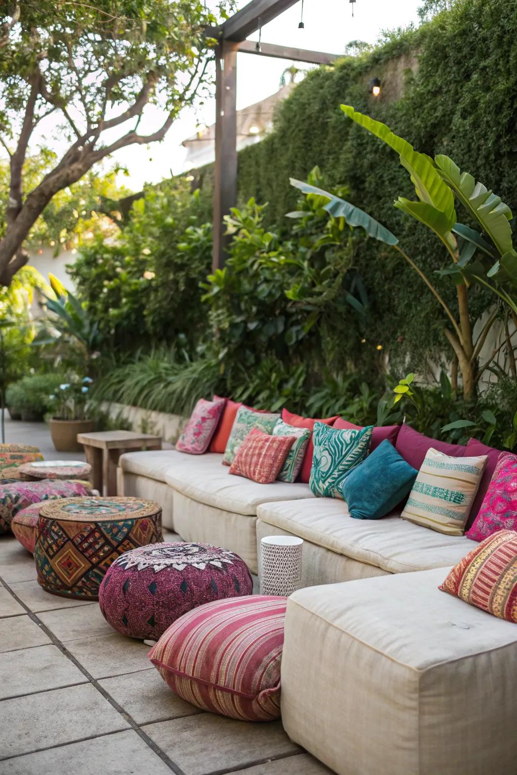 Create a cozy corner with inviting seating in your outdoor space.