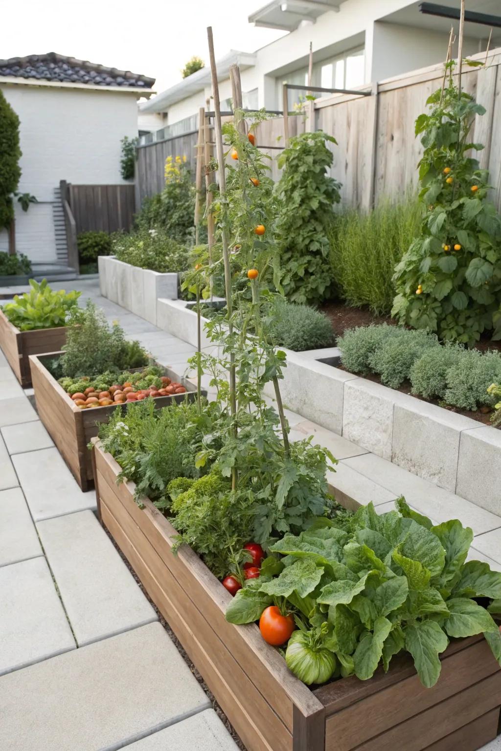 Extra-tall raised beds offer easy access and comfort.
