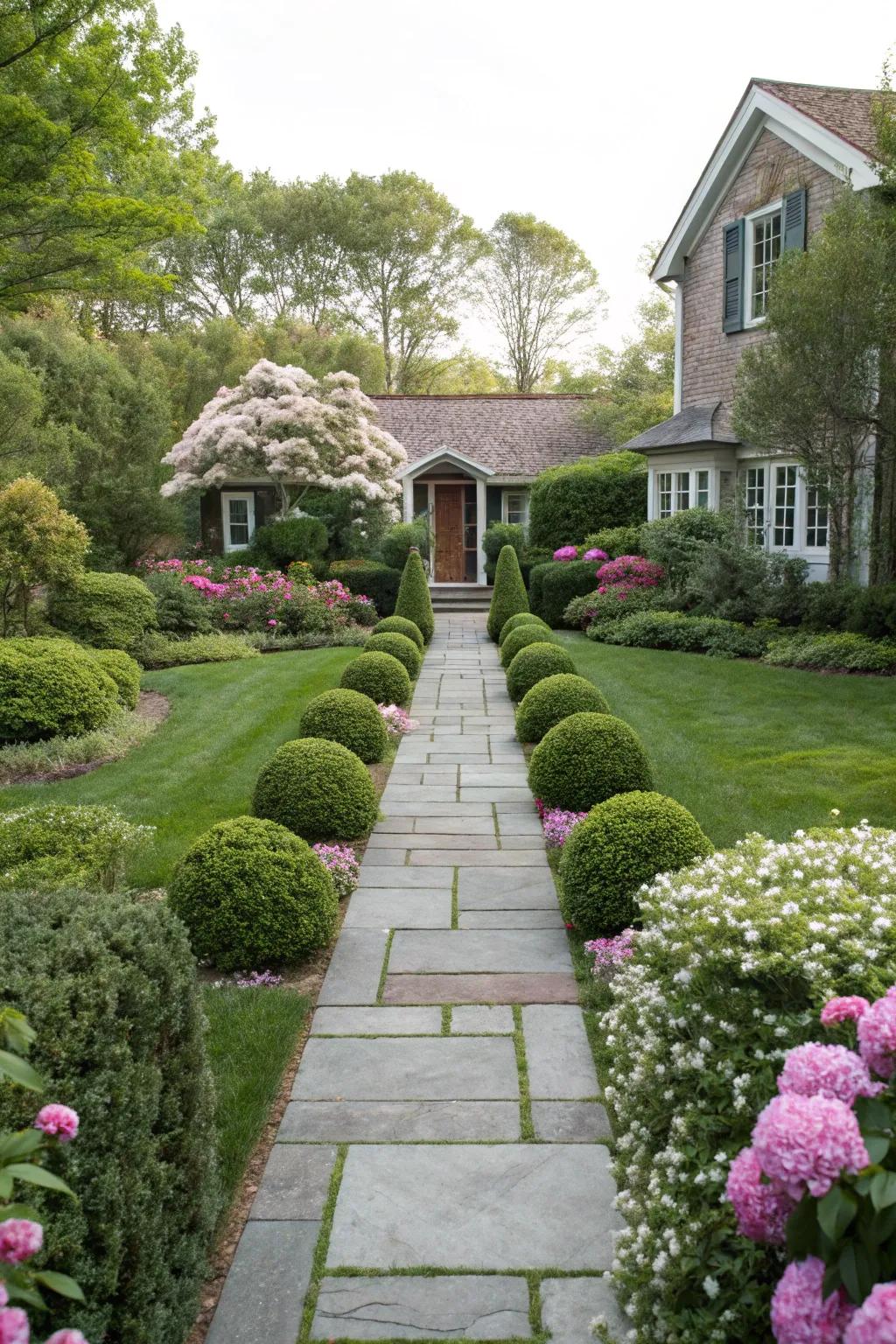 Achieve elegance with symmetrical planting in your front yard.