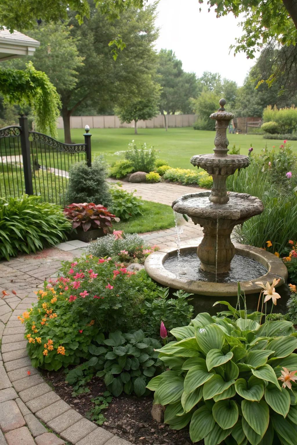 Introduce calm with a soothing water feature.