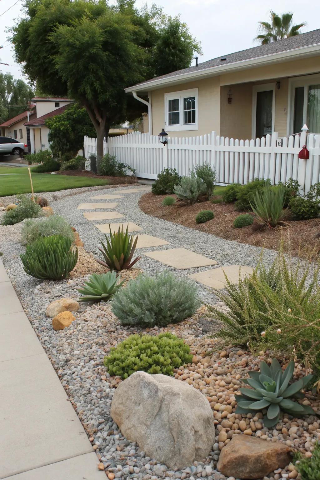 Opt for low-maintenance alternatives to traditional lawns.