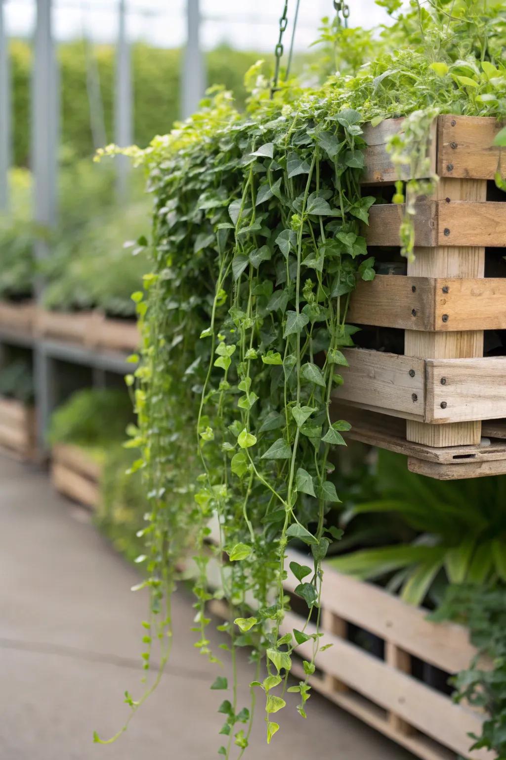 A stunning hanging garden with cascading plants.