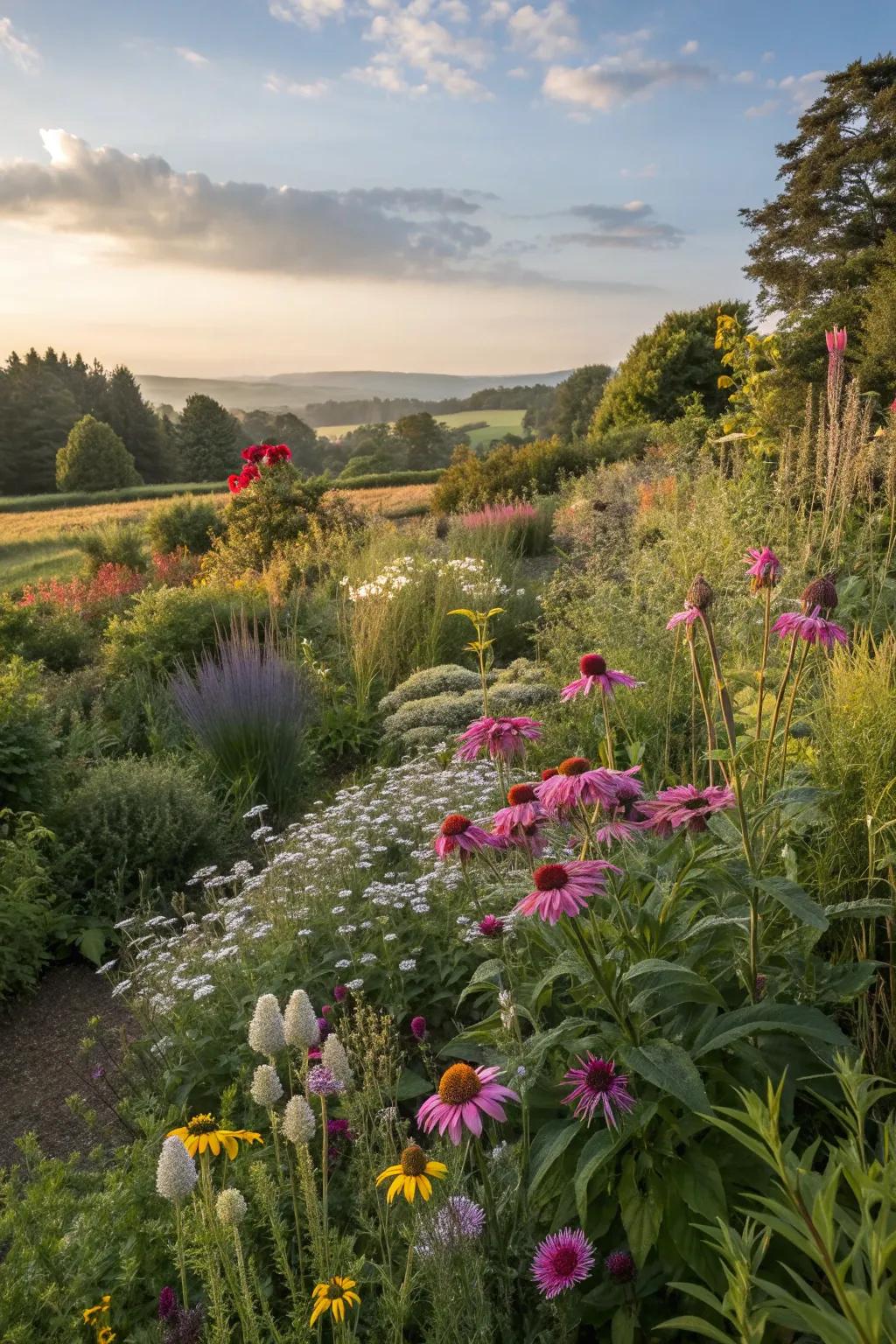 A vibrant garden filled with thriving native plants.