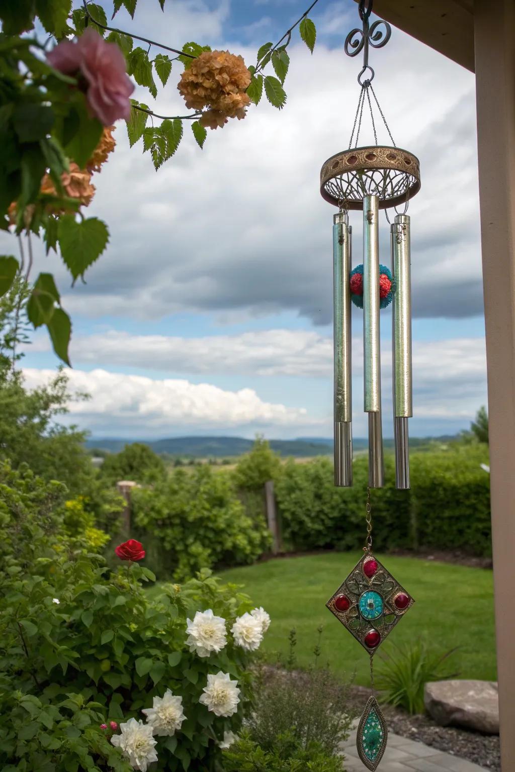 A wind chime adds both sound and beauty to your garden.