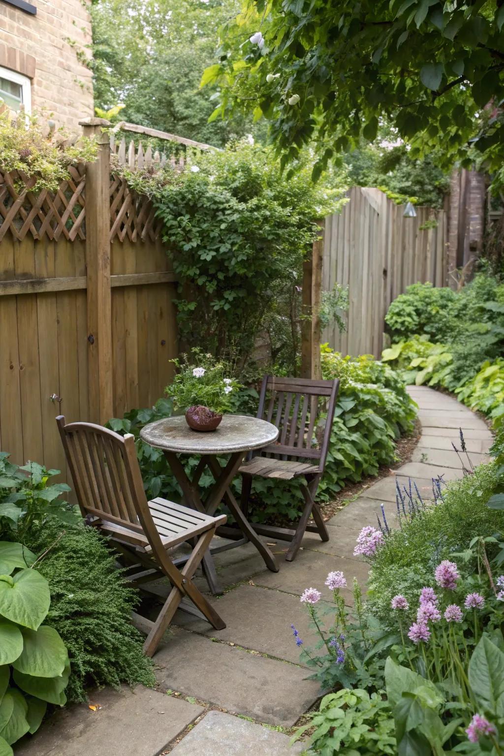 Compact furniture is perfect for cozy garden corners.