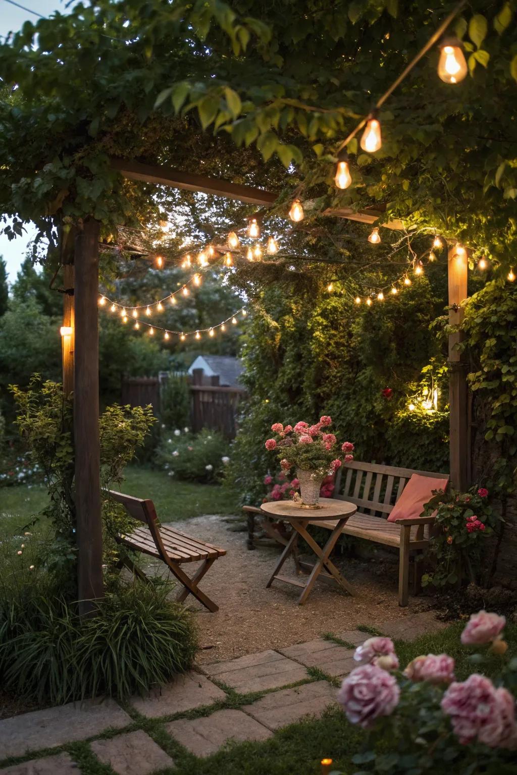 String lights add a magical touch to any small garden.