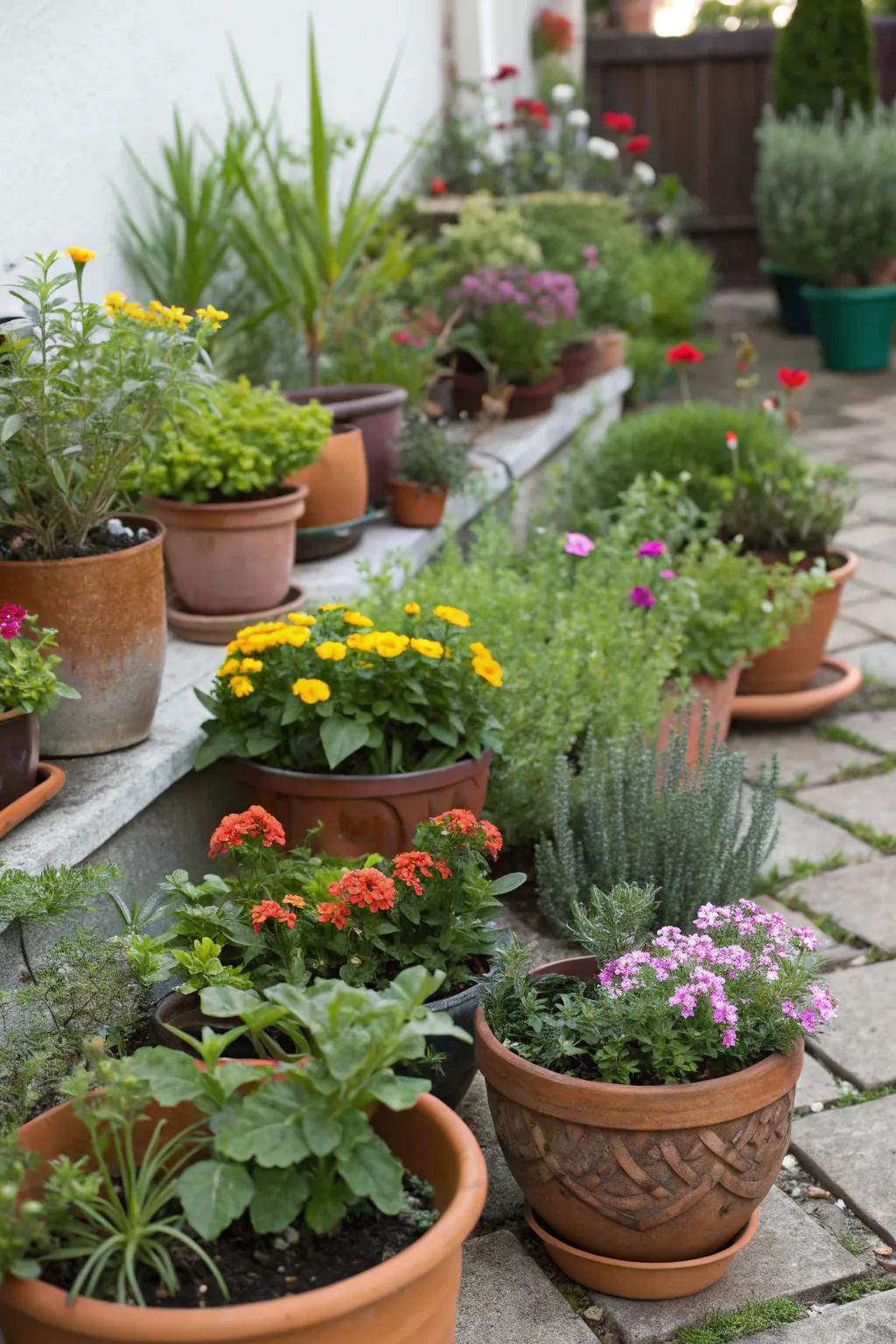 Potted plants offer versatility and charm to small gardens.
