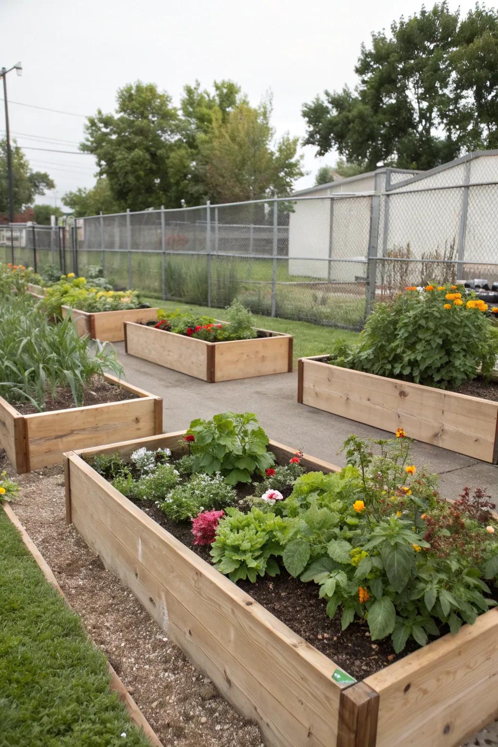 Raised beds make gardening more accessible and organized.