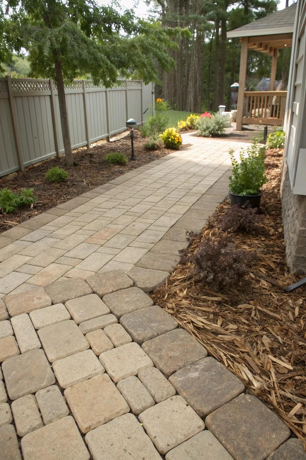 Mulch is a cost-effective filler for a natural patio look.