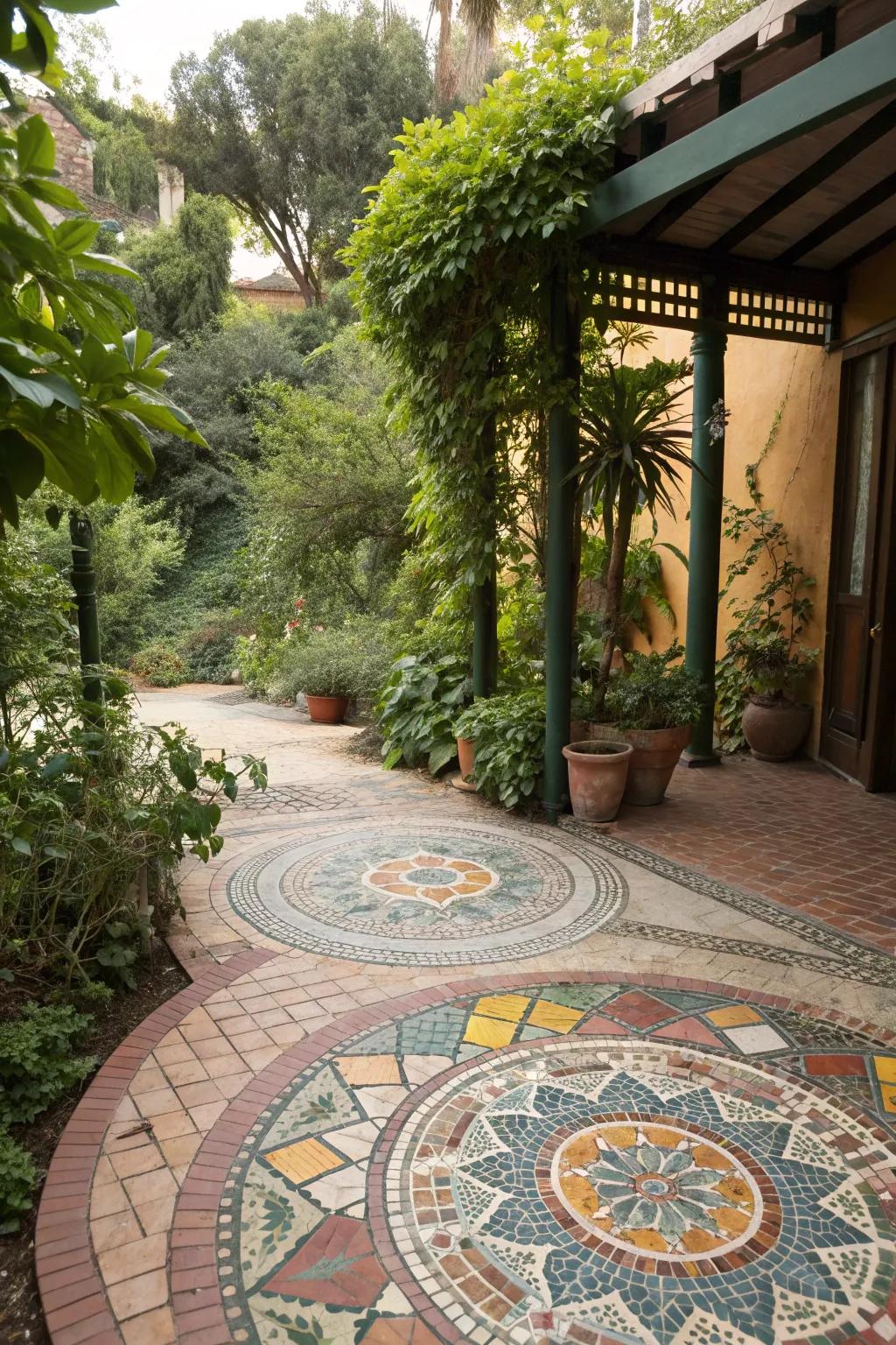 Mosaic patterns add personality and color to your patio.